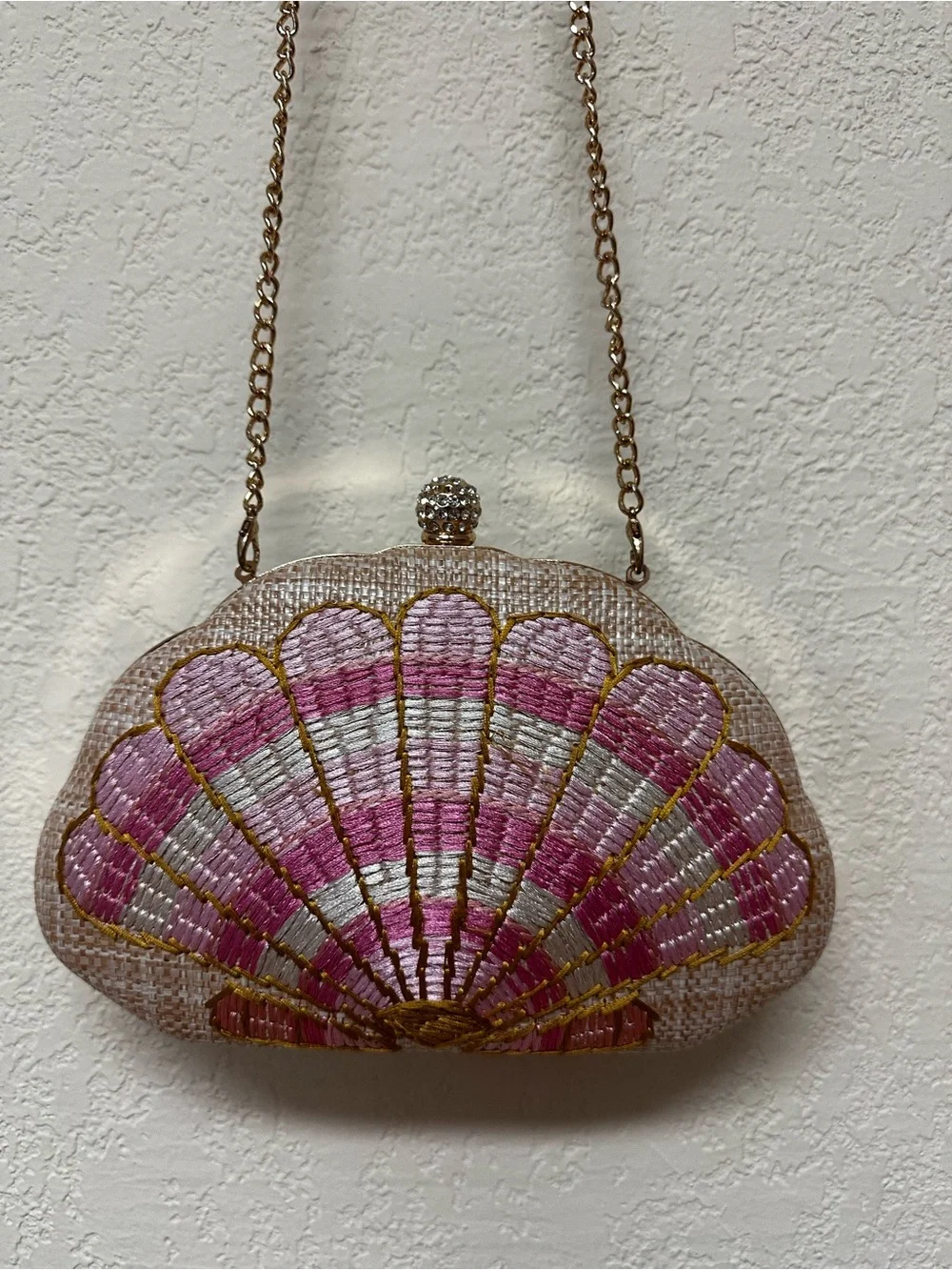 Altar'd State Pink & Gold Shell Embroidered Clutch purse bag
